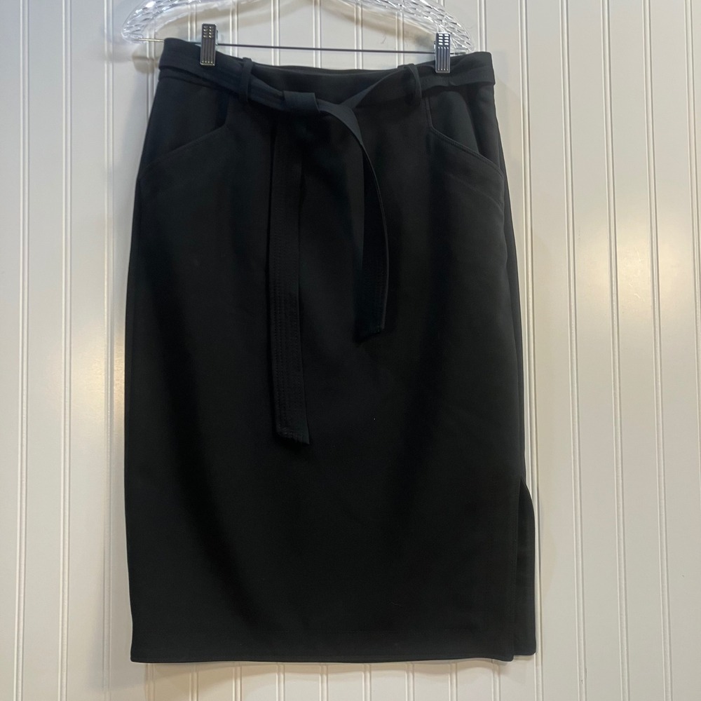 Banana Republic Black Tie Waist Pencil Skirt Tall 8 Midi Professional Officecore